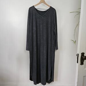 Rae Mode Mineral Wash Jersey Knit Maxi Dress Sz 3XL Grey‎ Long Sleeve V-Neck